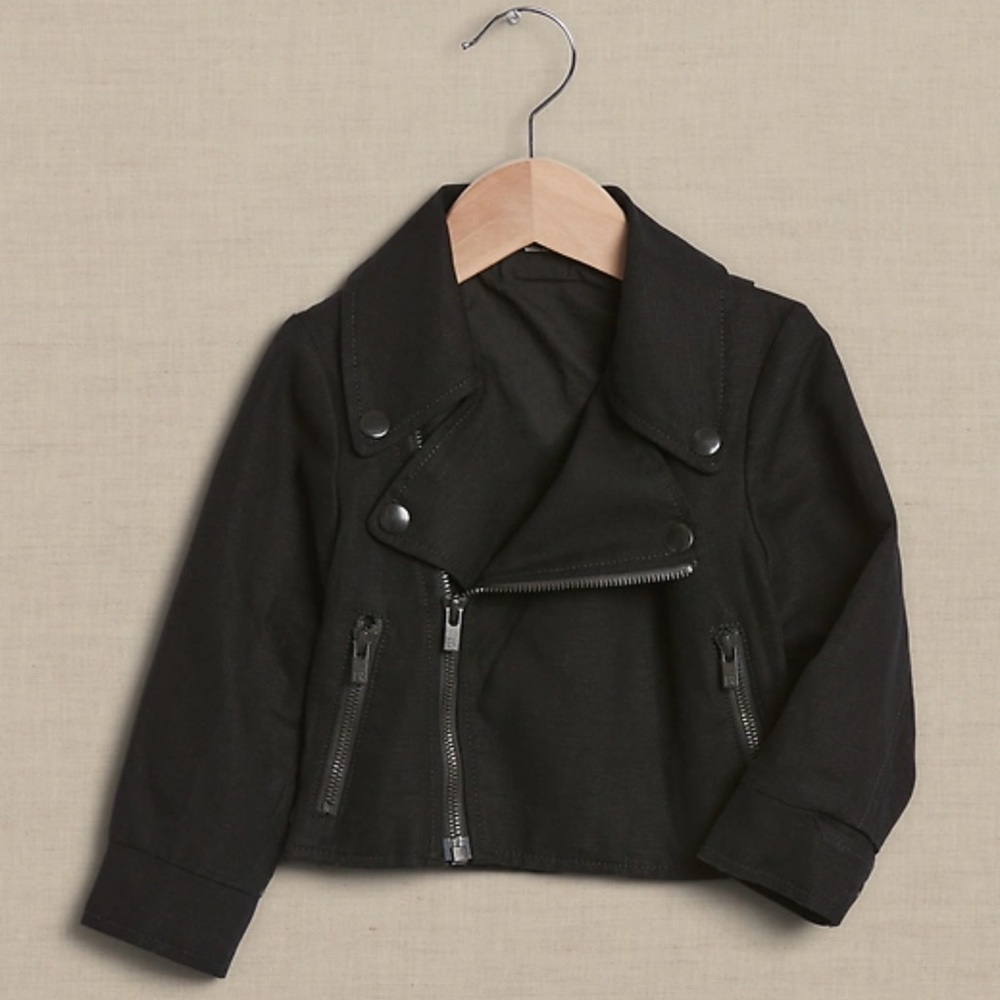Banana Republic Infant Toddler Baby Enola Cotton Linen Motorcycle Jacket Black 2